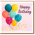 Happy Birthday Balloons Card - Colourful Patterned Balloons and Ribbons on Soft Pink Background