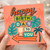 Happy Birthday To You Tropical Retro Card - Palm Trees, Monstera Leaves, Cocktail Glass and Dotted Arrow Design - Colourful Fun Birthday Greeting