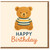 Happy Birthday Card with Cute Teddy Bear - Striped Top Bear Illustration, Sweet Kids Birthday Greeting