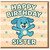 Happy Birthday Sister Card - Cute Blue Puppy on Pastel Stripes with Flowers - Fun Children’s Design
