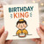 Birthday King Card for Him - Cute Crowned Boy with Cake, Fun Kids Birthday Card for Son, Grandson or Nephew