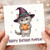 Birthday Card, Cute Witch Cat Holding Pumpkin