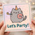 Cute Party Cat Birthday Card - 'Let's Party!' Cartoon Kitty with Doughnut and Confetti - Fun Celebration Card for Friends, Children, Him or Her