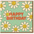 Birthday Card - Retro Daisies with Happy Faces on Pastel Green, Bold Red HAPPY BIRTHDAY Text - Cute Floral Greeting