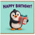 Birthday Card, Cute Penguin Holding Gift