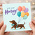 Birthday Card, Hip Hooray Celebration Card with Dachshund and Balloons