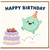 Birthday Card, Cute Happy Birthday Card with Party Character and Cake