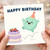 Birthday Card, Cute Happy Birthday Card with Party Character and Cake