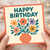 Happy Birthday Card - Floral Bouquet in Terracotta Vase, Bold Lettering, Cheerful Illustrated Flowers
