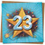 23rd Birthday Card - Big Gold Star Pop Art Design on Blue, Square 145mm x 145mm, Includes Kraft Envelope