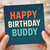Happy Birthday Buddy Card - Bold Retro Typography on Teal - Birthday Card for Friend or Mate