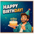 Birthday Card, with Cartoon Man and Cake
