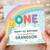 Grandson 1st Birthday Card - Cute Rainbow, Balloon 'ONE' and Smiling Sun - Happy 1st Birthday to a Wonderful Grandson