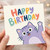Birthday Card, Cute Purple Cat Happy Birthday Card