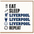 Birthday Card, Eat Sleep Liverpool Repeat Card