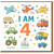 4th Birthday Card for Kids - I Am 4 - Cute Transport Theme with Aeroplane, Helicopter, Fire Engine, Tractor, Cars, Lorry and Boat, Star Pattern