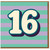 16th Birthday Card - Bold Retro Number '16' on Mint and Lilac Stripes - Sixteen Birthday Card for Teen