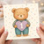 1st Birthday Card - Cute Teddy Bear Holding Heart with Number 1, Pastel Confetti Background - Sweet First Birthday for Baby Boy or Girl
