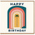 Birthday Card, Happy Birthday Card with Rainbow Arch and Palm Tree Design