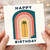 Birthday Card, Happy Birthday Card with Rainbow Arch and Palm Tree Design