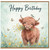 Birthday Card, Cute Highland Cow Happy Birthday Card with Flowers and Butterflies