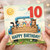 10th Birthday Card, Cute Farm Animals in Blue Truck Happy Birthday Card