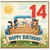 14th Birthday Card, Cute Farm Animals Happy Birthday Card