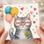 13th Birthday Card, Cute Cat Happy Birthday Card with Balloons and Hearts