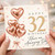 32nd Birthday Card, with Rose Gold Heart Balloons and Hearts