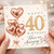 40th Birthday Card, Rose Gold Heart Balloon Happy 40th Birthday Card
