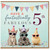 5th Birthday Card, Cute Party Animals and Bunting Design