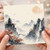 Birthday Card, Oriental Mountain Waterfall Scene Card