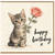 Birthday Card, Cute Kitten Holding Rose Happy Birthday Card