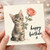 Birthday Card, Cute Kitten Holding Rose Happy Birthday Card