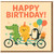 Happy Birthday Card - Cute Crocodile, Lion & Penguin on Tandem Bike with Balloons and Present - Fun Animal Friends Design