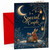 Christmas Card, A deep navy blue night sky with a glowing crescent moon and twinkling stars, accented by gold tones in, A5 Greeting Card with Printed Inside Message, Premium 360gsm, Made in UK