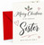 Sister Christmas Card, Holly and Hearts Calligraphy