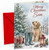 Son Christmas Card with Dog, Boots and Lantern in Snow