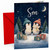 Son Christmas Card with Penguins and Fairy Lights