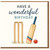 Cricket Birthday Card - Have a Wonderful Birthday - Bat, Stumps and Red Ball Illustration