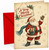 Christmas Card Vintage Santa Waving with Present