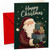 Christmas Card with Santa Holding Gifts on Green Background
