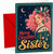 Sister Christmas Card, Pink Hair Woman with Baubles