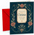 Christmas Card, Poinsettia and Holly Wreath on Teal