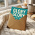 Glory Glory Happy Birthday Card - Bold Teal and Cream Typographic Design, Modern Chant-Inspired Message
