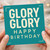 Glory Glory Happy Birthday Card - Bold Teal and Cream Typographic Design, Modern Chant-Inspired Message