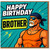 Brother Birthday Card - Comic Superhero Style with 'Happy Birthday Brother' Text, Muscular Cool Hero in Shades, Teal Pop Art Design - Funny Card for Brother