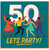 50th Birthday Card - LETS PARTY! Big 50 with Dancing Figures, Colourful Party Illustration - Fun Milestone Celebration for Him or Her, Friends or Family