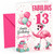 Granddaughter 13th Birthday Card Flamingo on Roller Skates