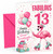 Great Granddaughter 13th Birthday Card Flamingo on Roller